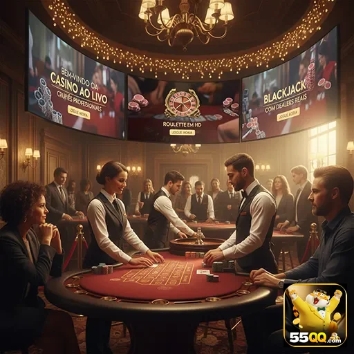 Jogador feliz usando a plataforma de jogos 55qq